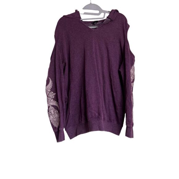 Torrid Hoodie Womens SZ 2 18/20 Floral Print Sleeve Off-Shoulder Pullover Purple - Picture 1 of 12